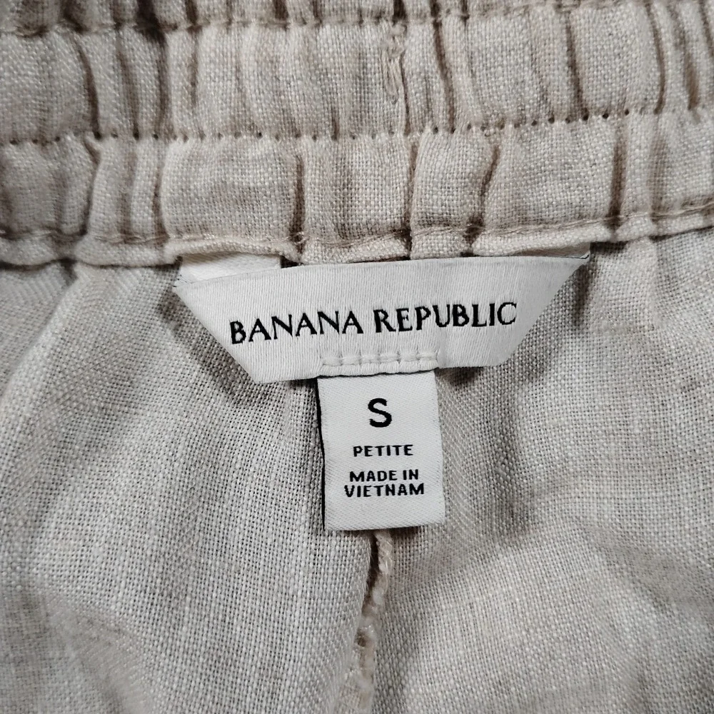 Banana Republic Womens S Petite Beige 100% Linen Easy Elastic Waist Pants Summer